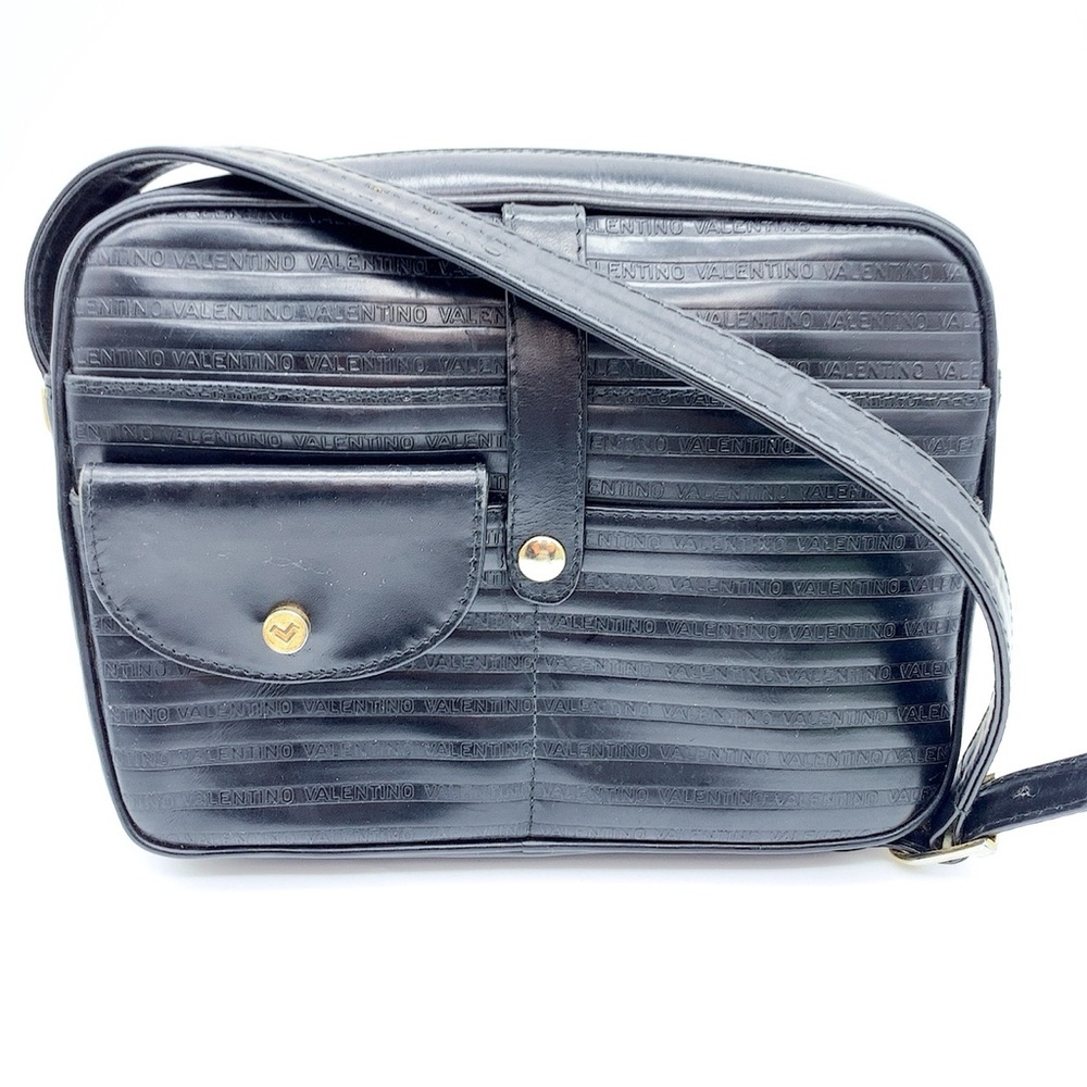 Mario Valentino Leather Messenger Crossbody Black Bag